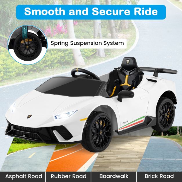 12V Kids Ride on Car Lamborghini with Remote Control and LED Lights-White