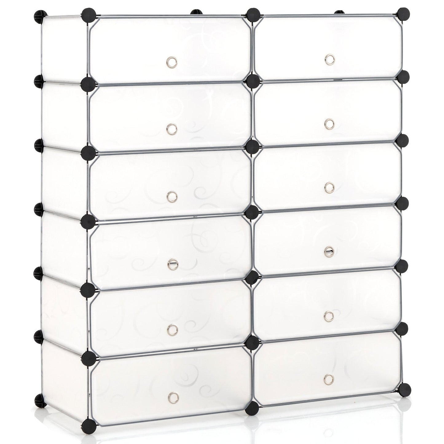 12-Cube DIY Portable Plastic Shoe Rack with Transparent Doors-White