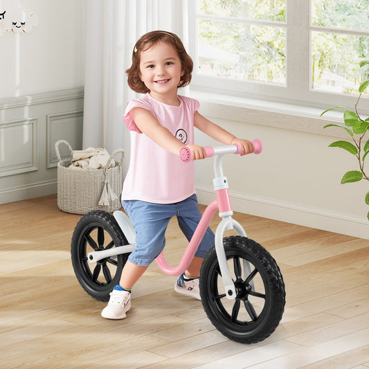 12 Inch Balance Bike No Pedal Training Bicycle with Adjustable Handle and Seat-Pink
