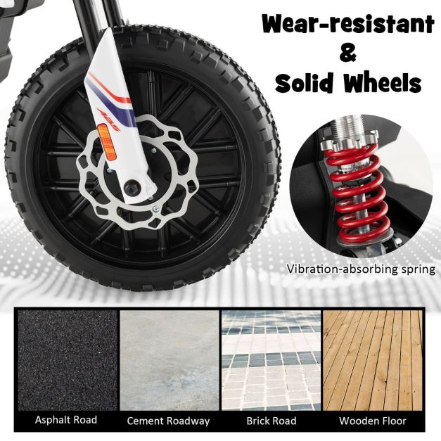 12V Battery Powered Toddler Motorbike with Music for 3-8 Years Old Kids-White