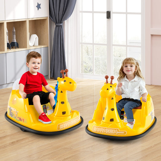 12V Bumper Car Giraffe Toddler 360° Spinning Ride on Toy-Yellow