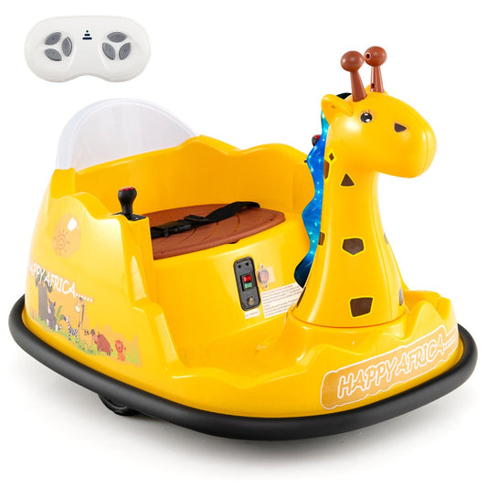 12V Bumper Car Giraffe Toddler 360° Spinning Ride on Toy-Yellow
