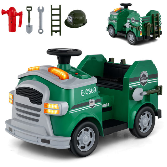 12V Kids Ride on Fire Truck with Shovel and Wrench-Green
