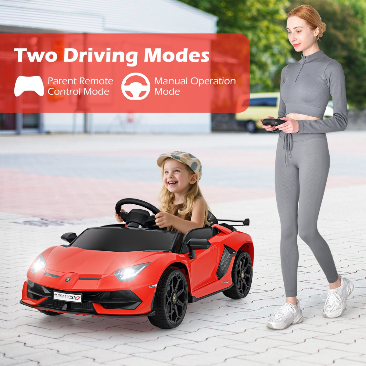 12V Licensed Lamborghini Kids Ride on Car with Remote Control-Red