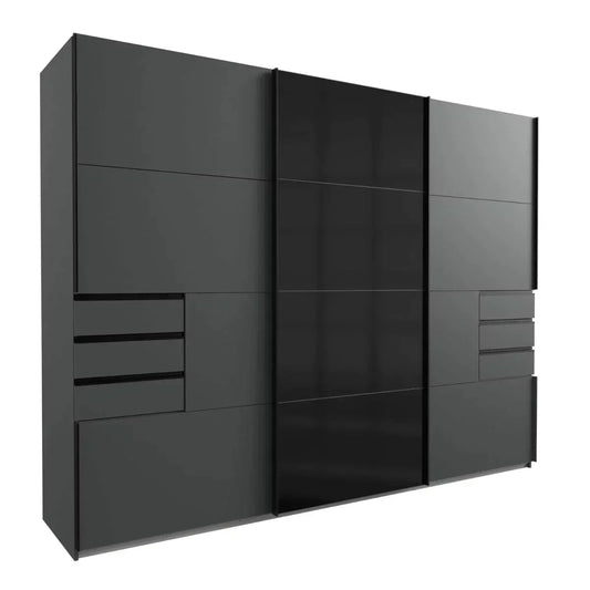 Divac 3 Door Sliding Wardrobe with Mirror - Black