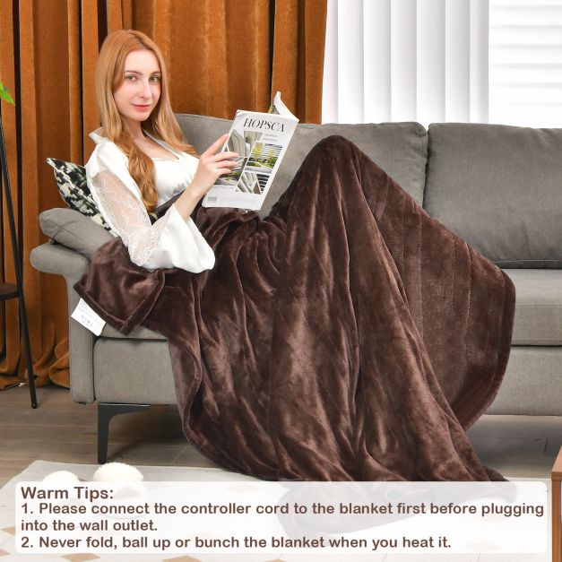 130 x 180 cm Electric Heated Blanket with 4 Heating Levels-Coffee