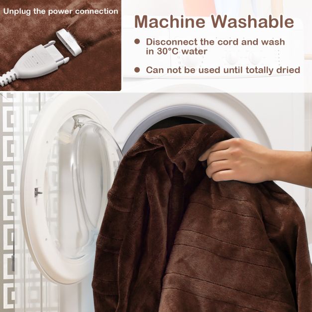 130 x 180 cm Electric Heated Blanket with 4 Heating Levels-Coffee