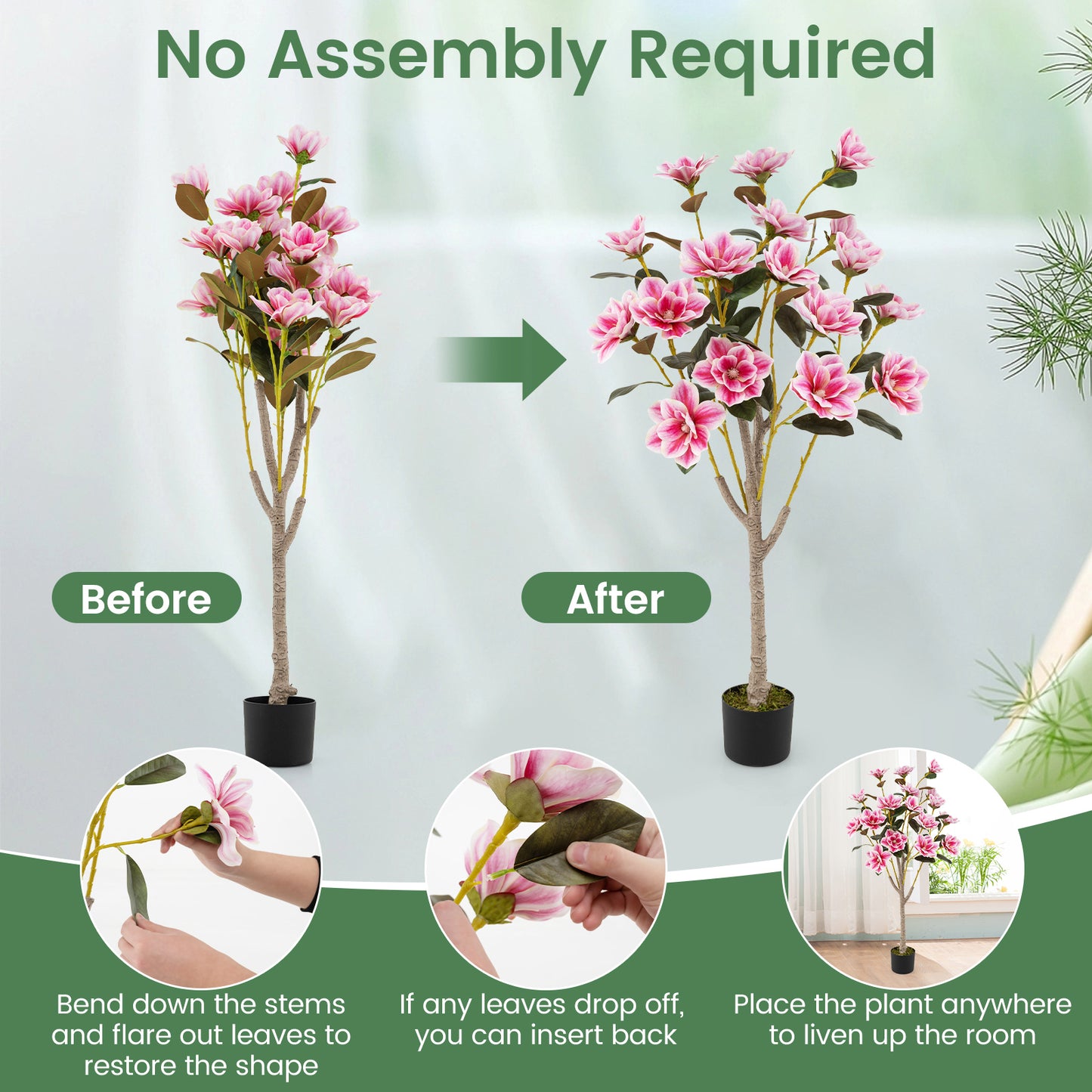 130CM Artificial Magnolia Tree Faux Wedding Flower Plant with Realistic Moss-1 Pack