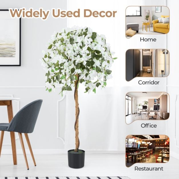 4.5 Feet Artificial Azalea Tree with Cement Pot-White