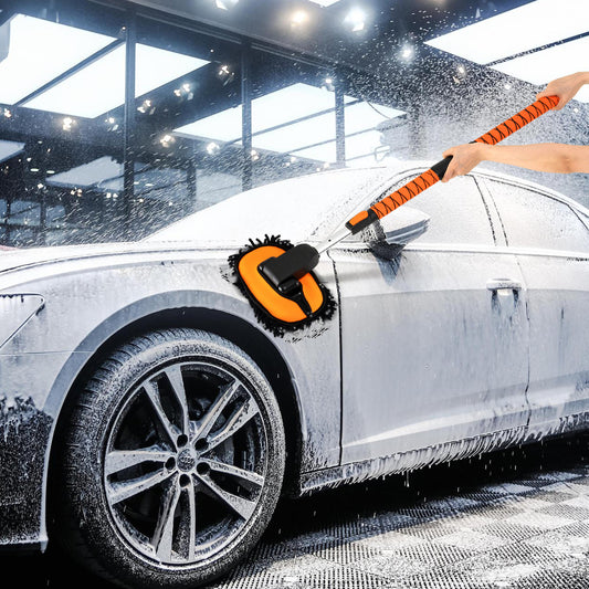132 cm Car Wash Brush with Extendable Handle Vehicle Cleaning Set-Orange
