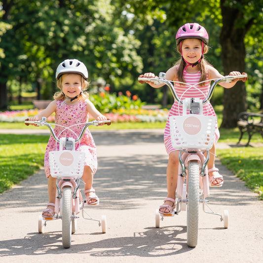 14 Inch Girls Bike with Basket for 3-5 Years Retro Series Sakura Pink
