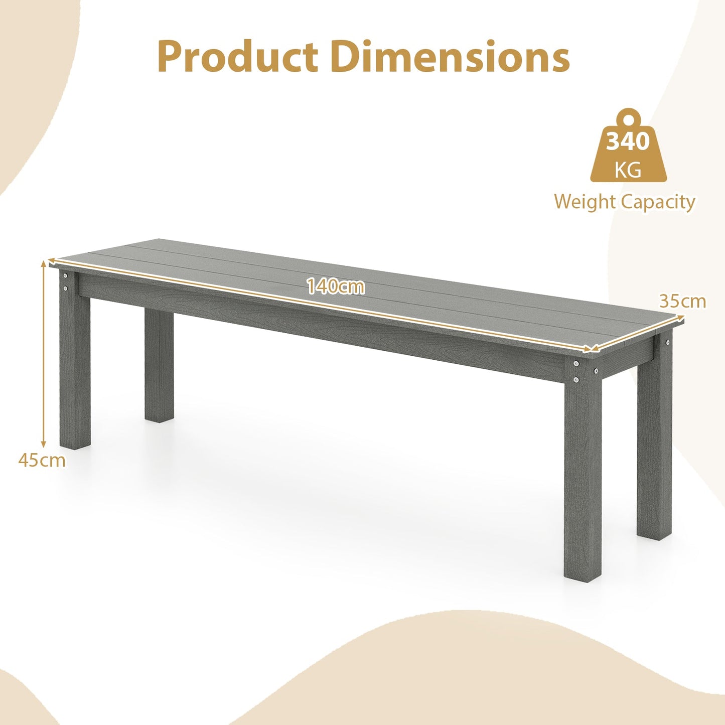 140CM HDPE Outdoor Bench Backless Patio Garden Bench for 2-3 People-Black