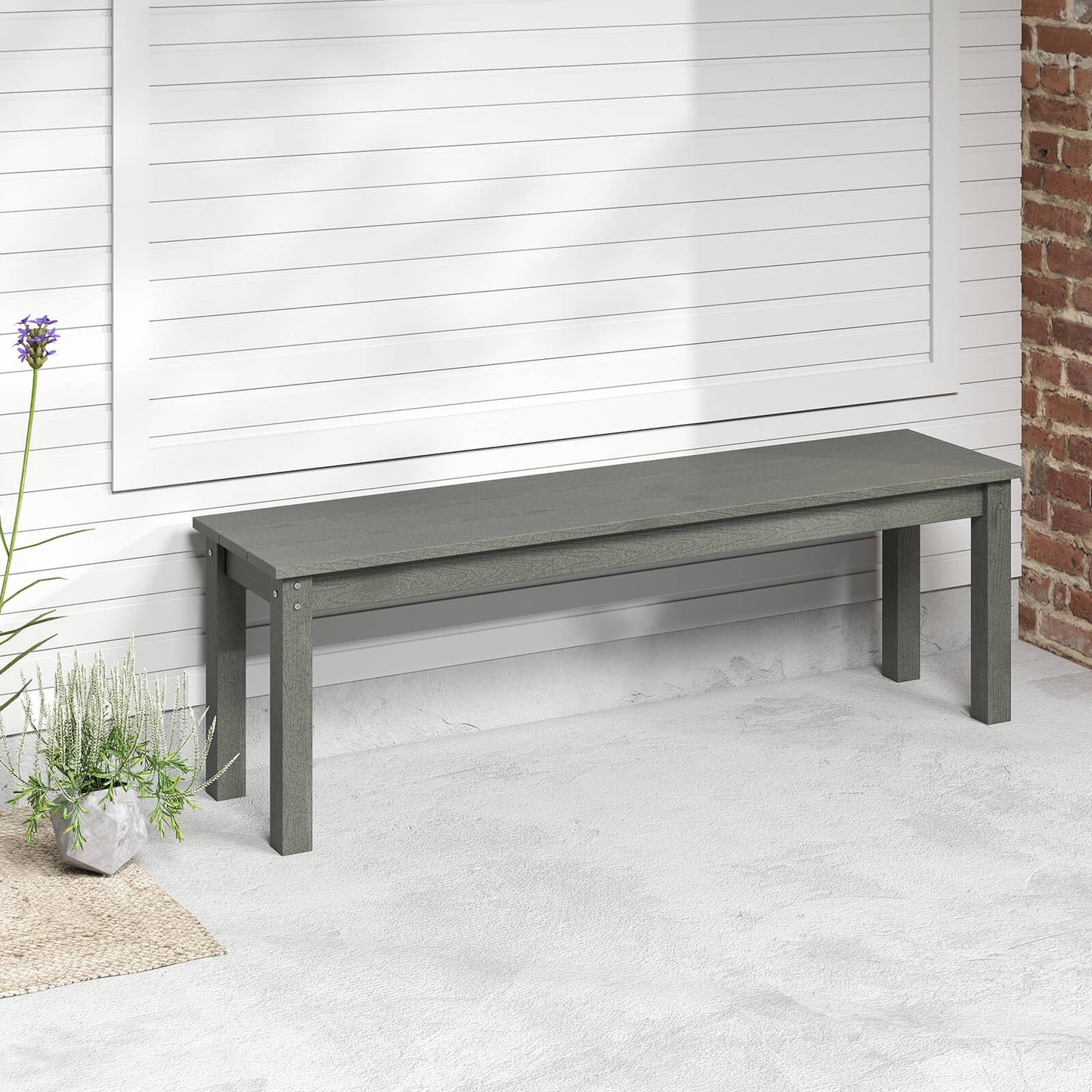 140CM HDPE Outdoor Bench Backless Patio Garden Bench for 2-3 People-Grey