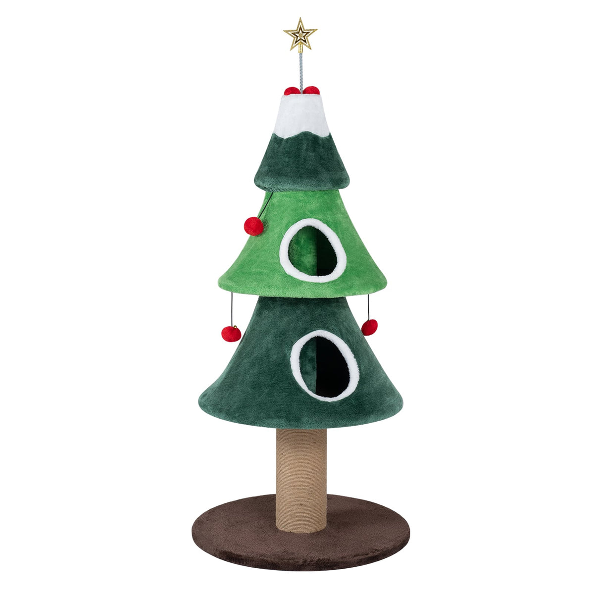 142 cm Christmas Cat Tree with 2 Condos and Thick Jute Scratching Post-Green