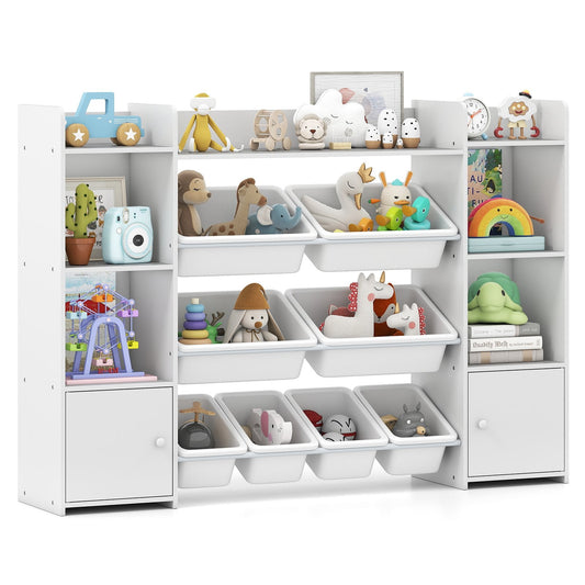 142 cm Large Toy Storage Organizer with 8 Removable Bins and Bookshelf-White