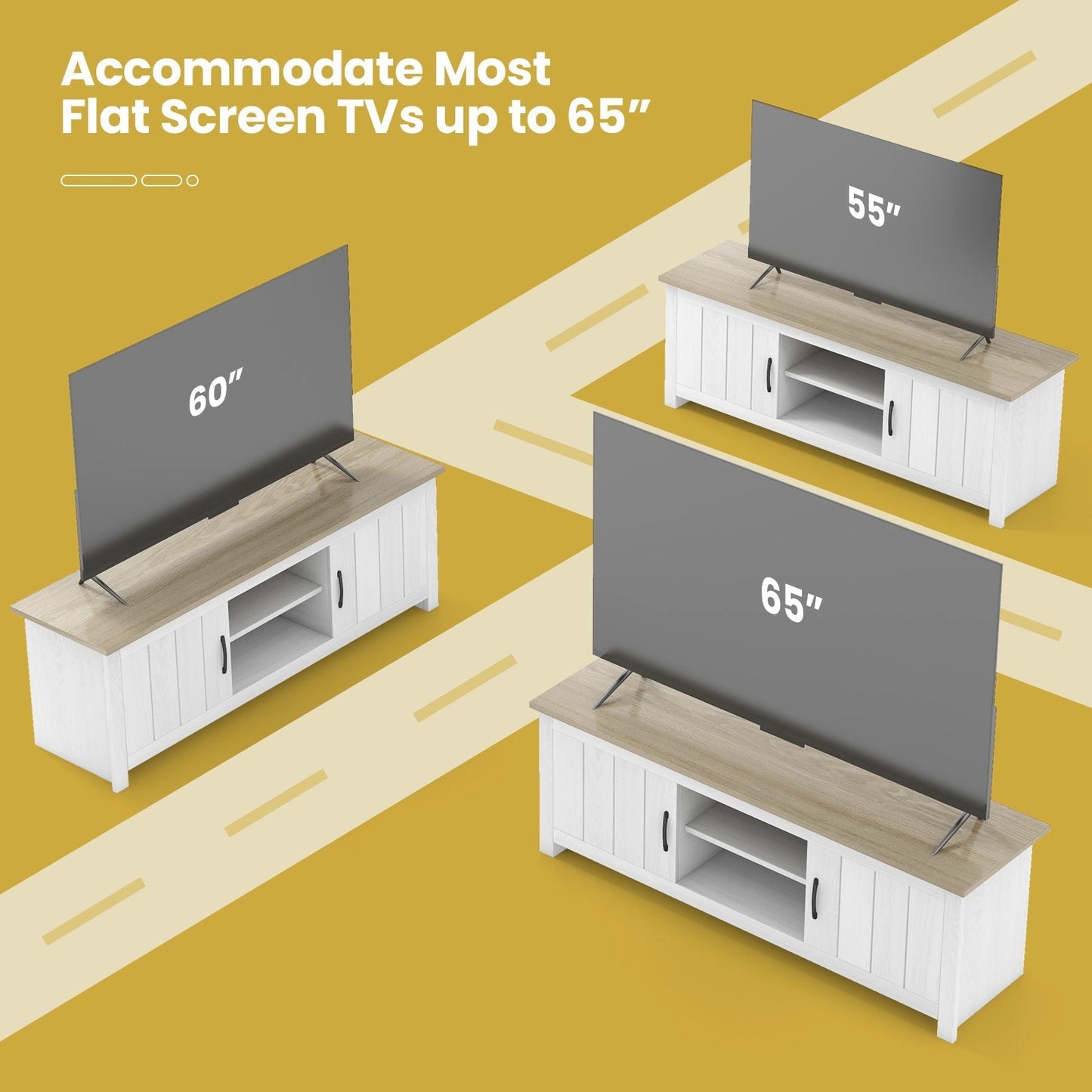 TV Stand with 2 Doors and Storage Shelves for TVs up to 65 Inches-White Oak