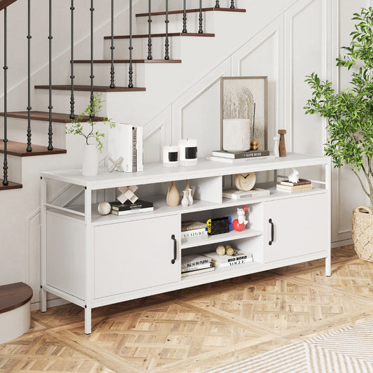 147 cm Industrial TV Stand with Adjustable Shelf for TVs up to 65 Inch-White