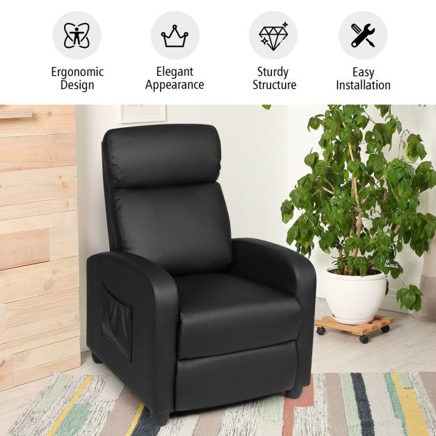 Modern Recliner Sofa Lounge / Adjustable Backrest Armchair-Black