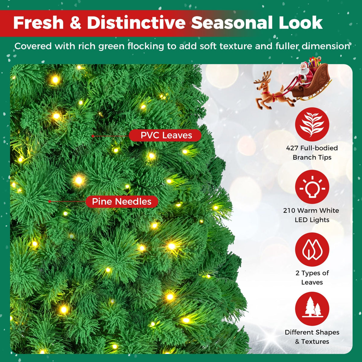 150 CM Artificial Flocked Christmas Tree with 427 Branch Tips and Pine Needles-1.5m