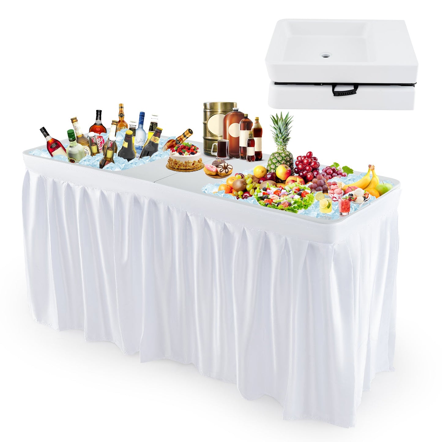 150CM Folding Ice Cooler Table with Double Sinks-White
