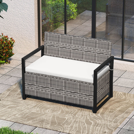 150L Outdoor Storage Bench with Padded Cushion-Grey