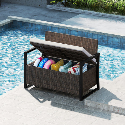 150L Outdoor Storage Bench with Padded Cushion-Brown