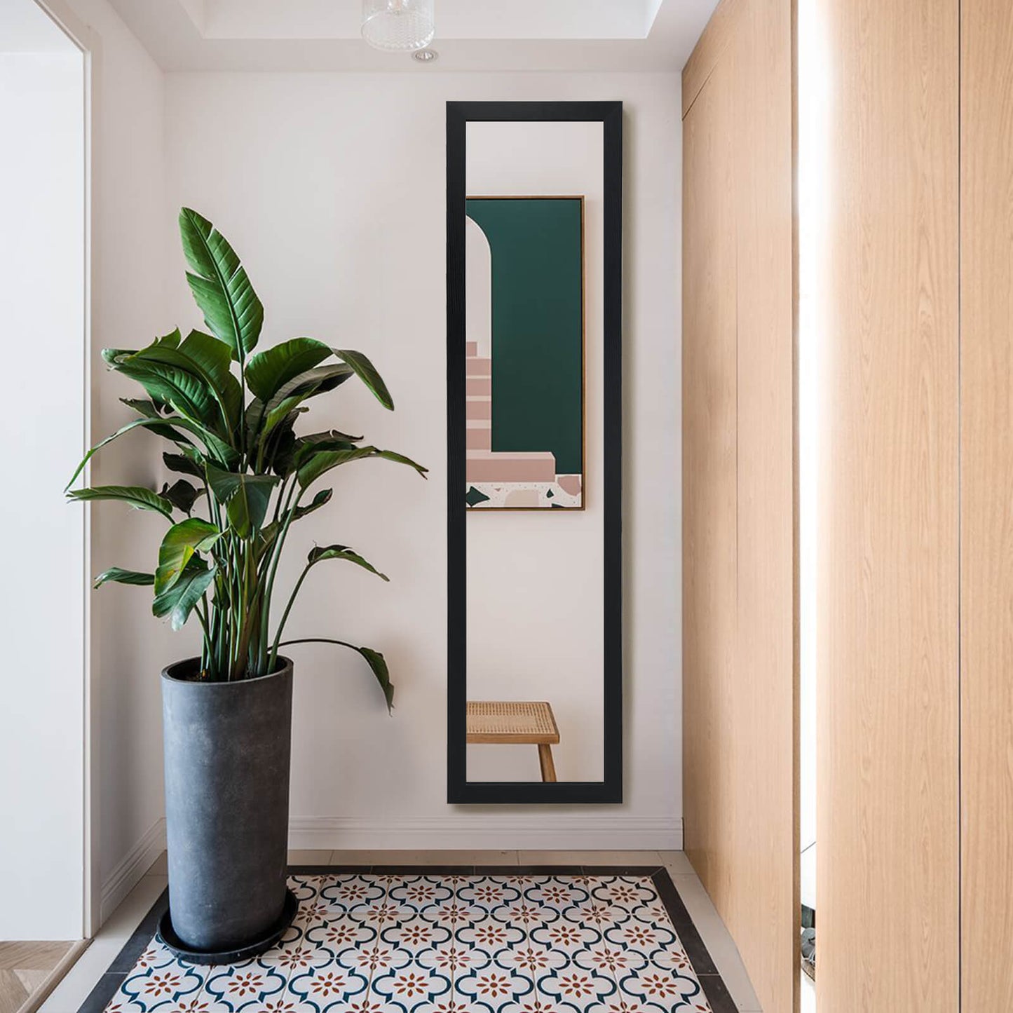 153 x 37 cm Wooden Frame Rectangle Full Length Mirror-Black