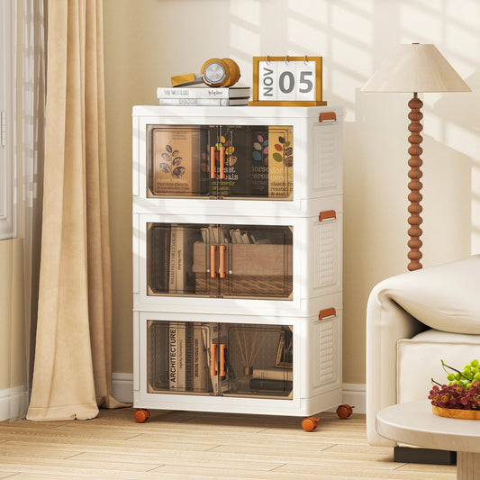 156L Stackable Plastic Collapsible Storage Bins with Lids