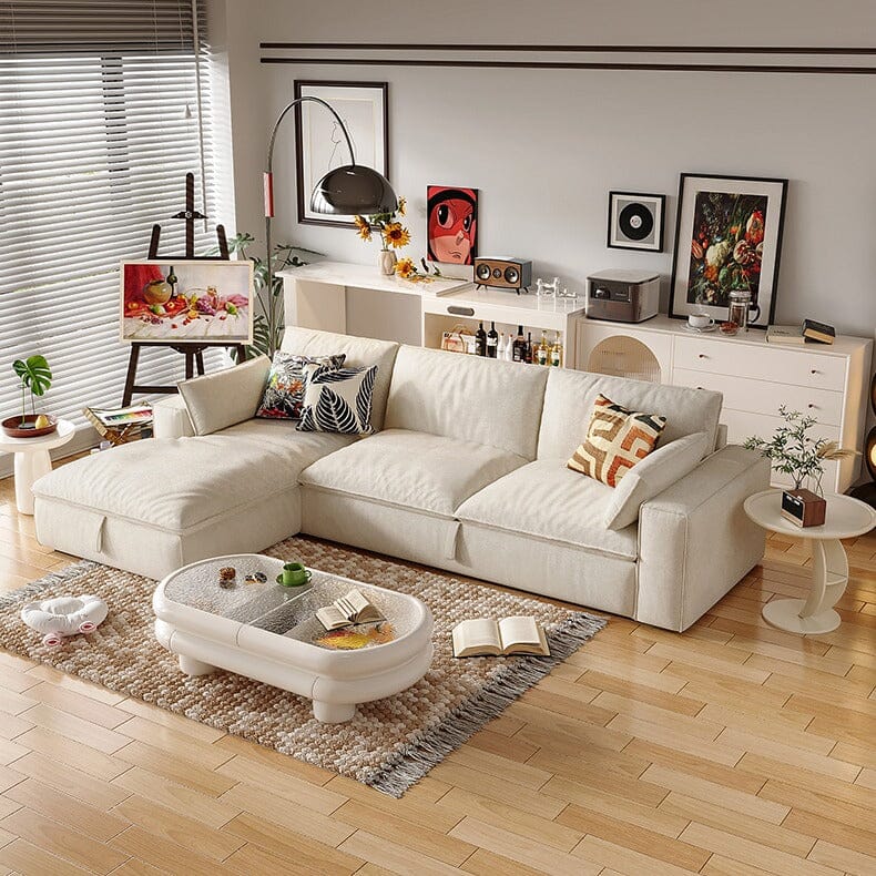 Cottonfy Creamy Tofu Block Pullout Sofa Bed with Storage