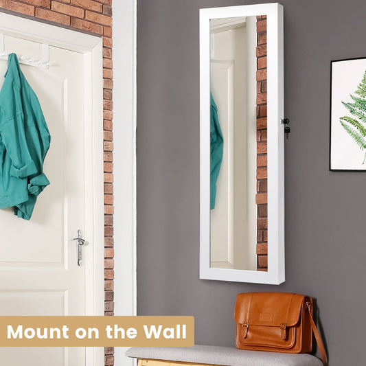 120cm Full Length Lockable Mirror Jewelry Cabinet with 15 LEDs-White