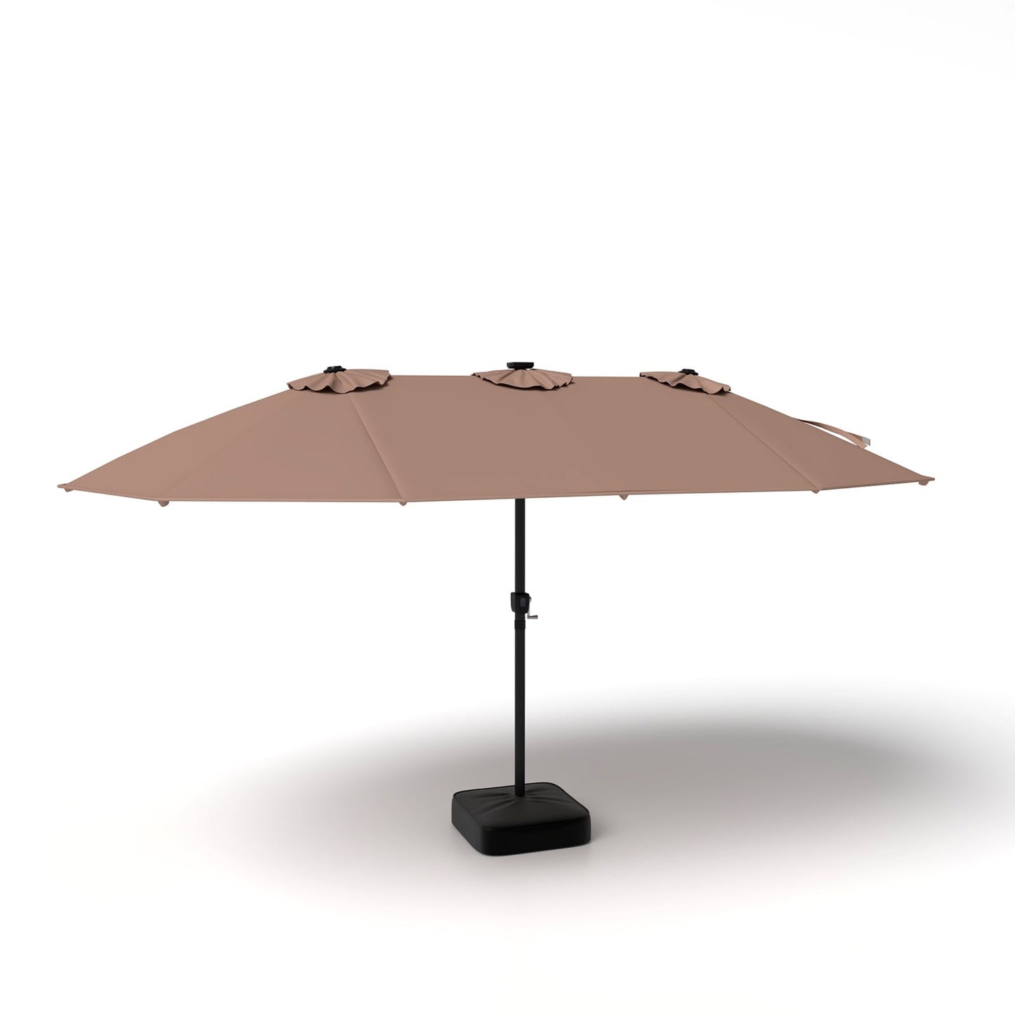 15ft Double-Sided Patio Umbrella with 144 Solar LED Lights Crank Handle Base Included-Brown