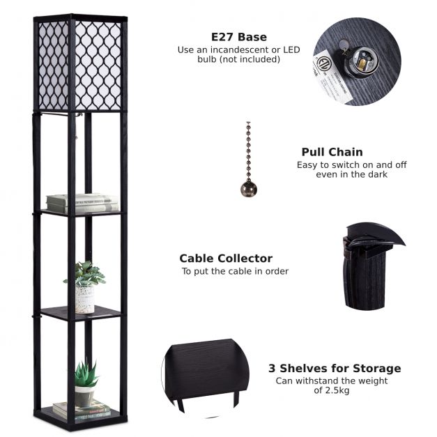 160 cm Floor Lamp with 3-Tier Shelf for Room Decoration