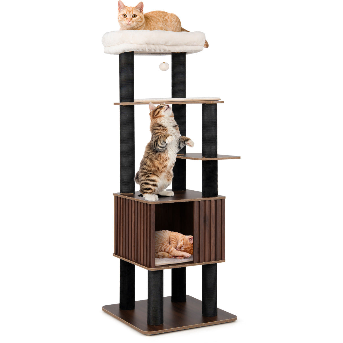 162CM Tall Cat Tree with Soft Padding and Hanging Jingling Ball-Brown