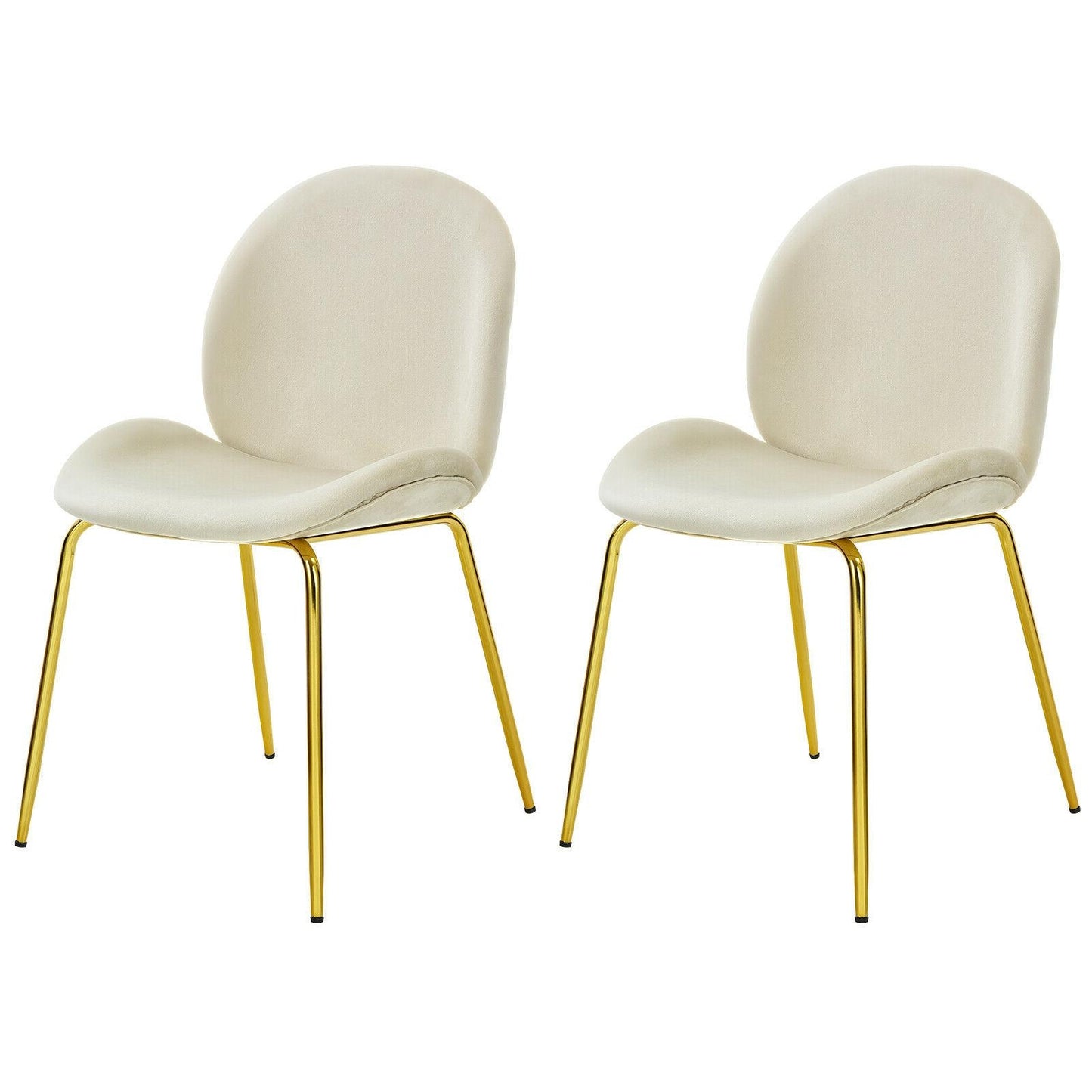 Set of 2 Velvet Dining Chair with Golden Finished Steel Legs-Beige