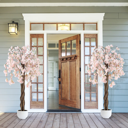 163CM Tall Artificial Cherry Blossom Tree with Flowers Set of 2-White