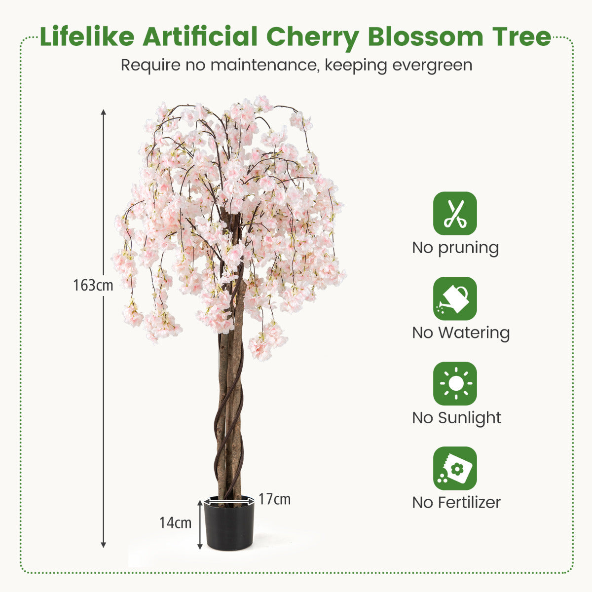 163CM Tall Artificial Cherry Blossom Tree with Flowers-White