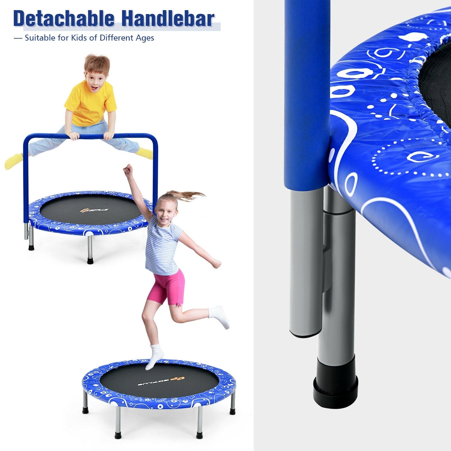 Foldable Kids Trampoline with Handle for Indoor & Outdoor-Blue