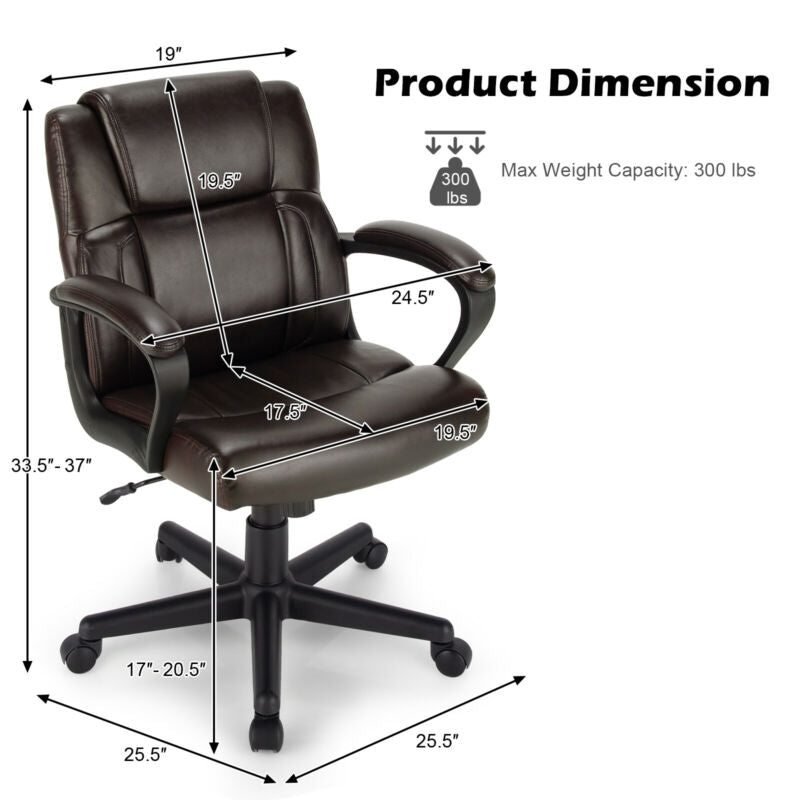 Ergonomic Swivel Computer Chair with Padded Armrests for Office