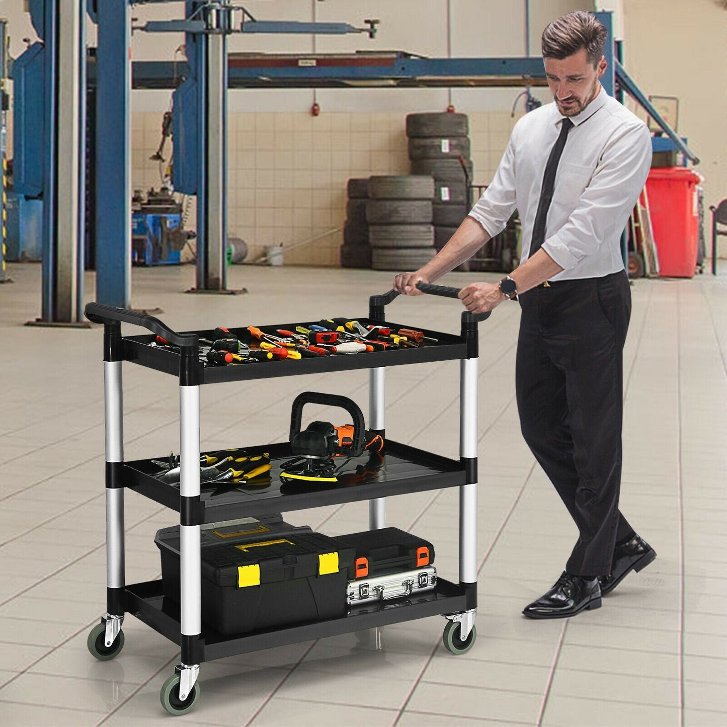 Multifunctional Utility Cart with Humanized Handles for Office
