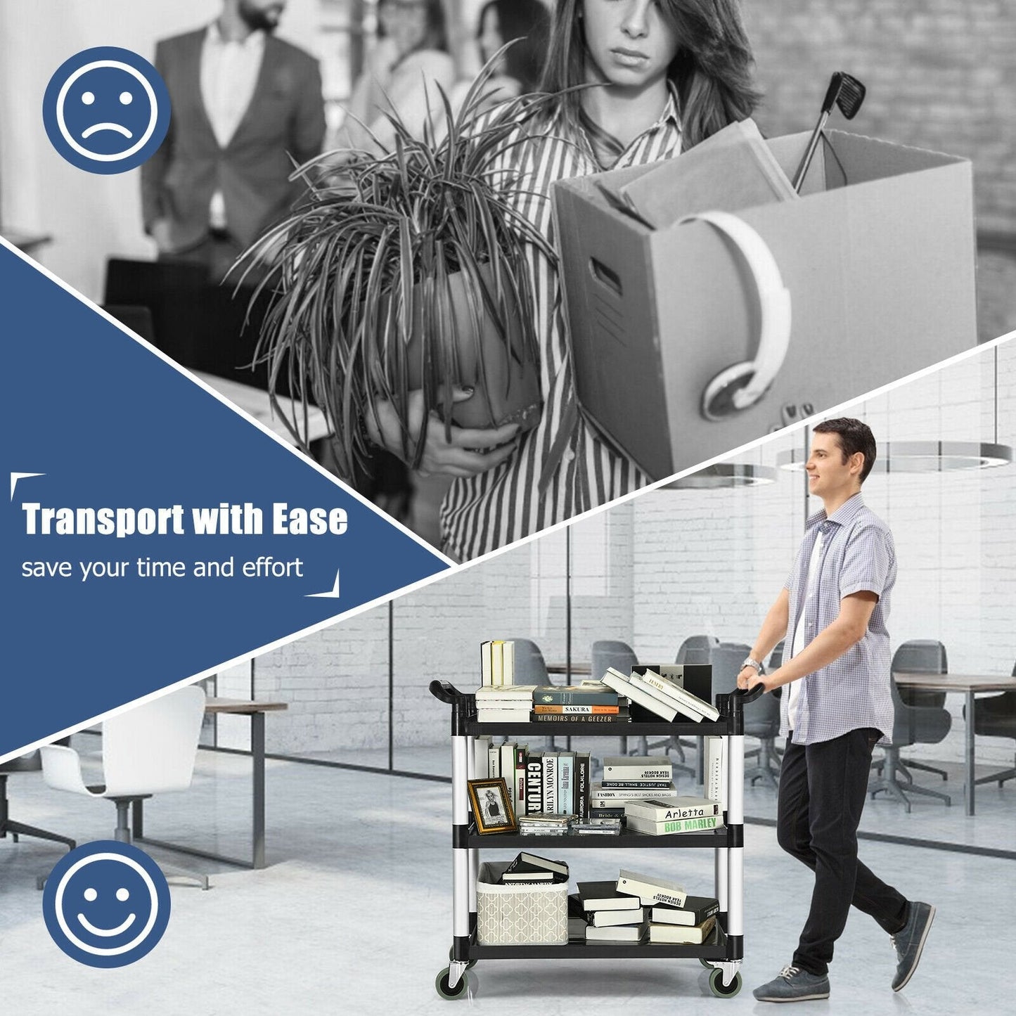 Multifunctional Utility Cart with Humanized Handles for Office