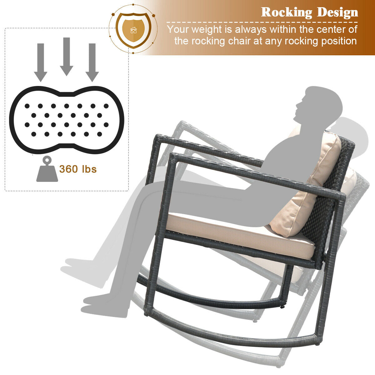 3 Pieces Outdoor Rocking Bistro Set for Garden, Backyard & Poolside-Beige