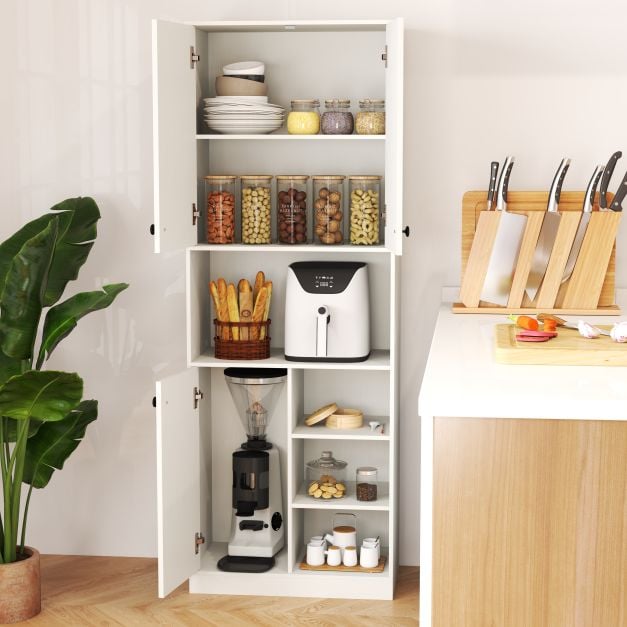 166 CM Kitchen Pantry Storage Cabinet Microwave Stand-White