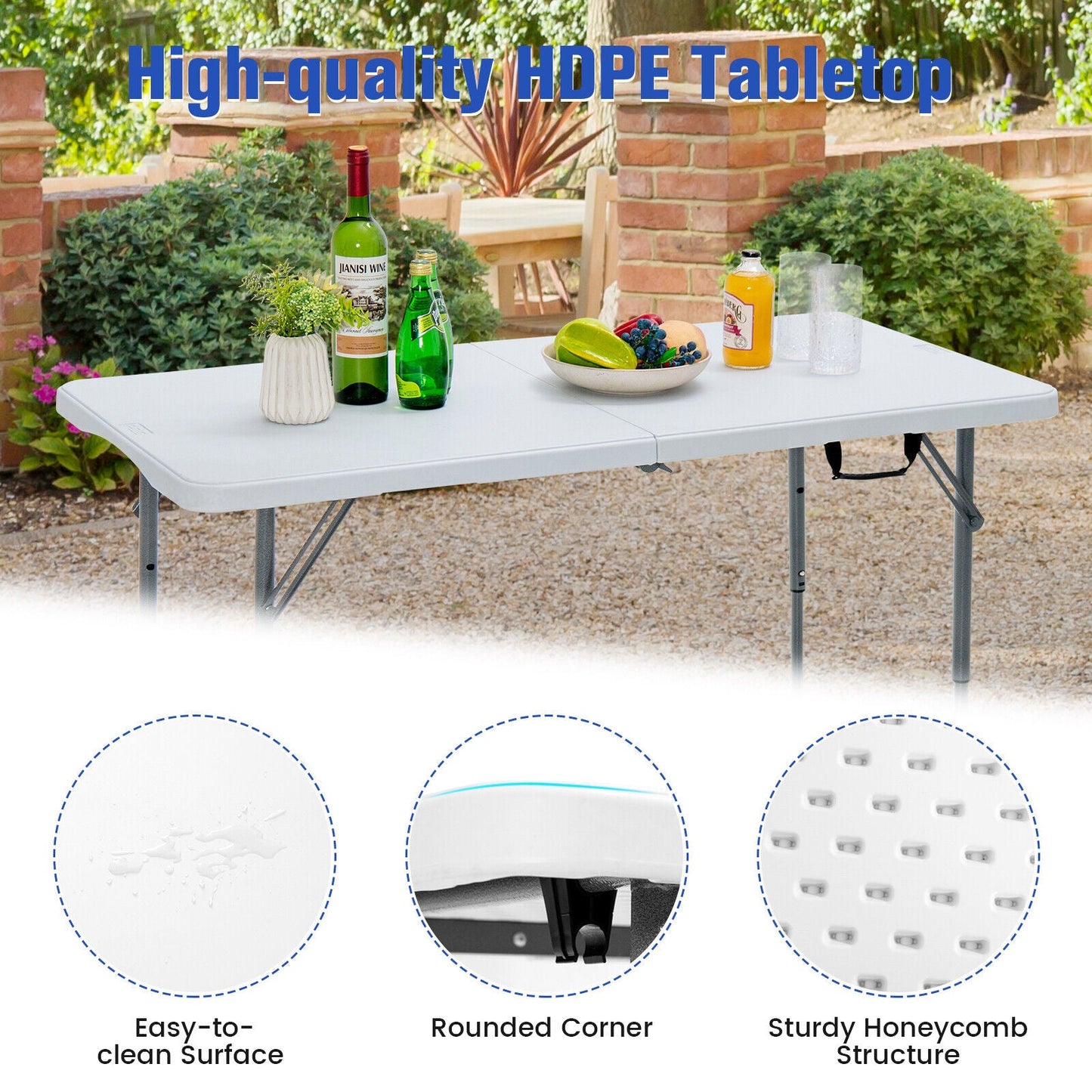 120cm Portable Bi-fold Camping Table with 3-Level Height Adjustment & 150kg Load Capacity