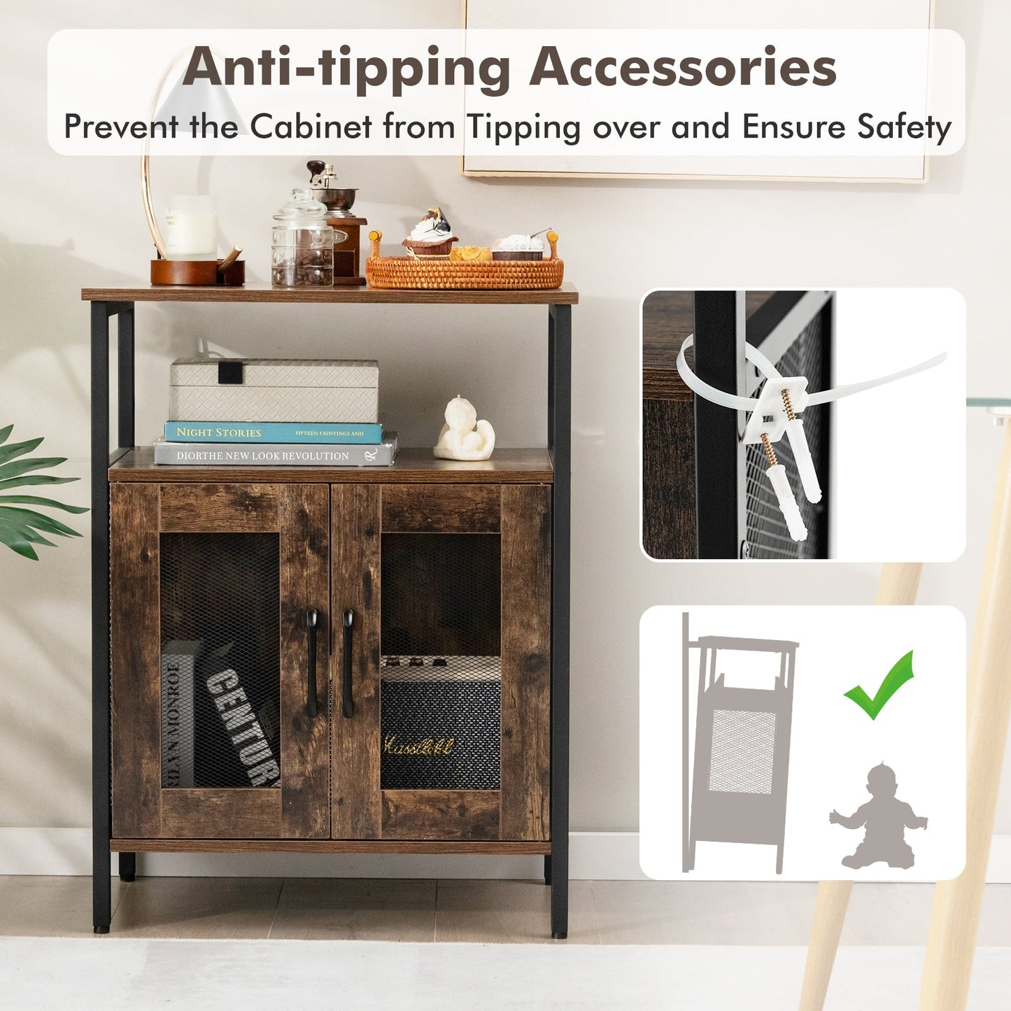 Wine Bar Cabinet with Removable Wine Rack & Glass Holder for Kitchen