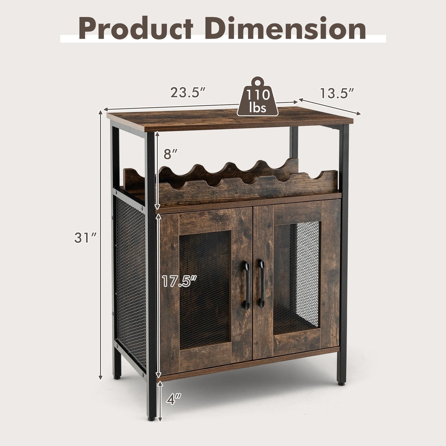 Wine Bar Cabinet with Removable Wine Rack & Glass Holder for Kitchen