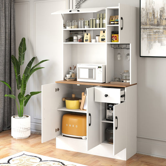 167cm Tall Pantry Cabinet with Hutch and Power Outlets in White, image 2