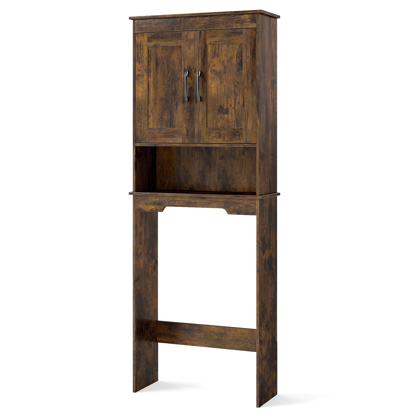 168 CM Over The Toilet Storage Cabinet with 2 Doors and Adjustable Shelf-Rustic Brown
