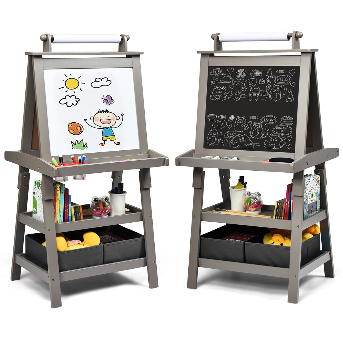Children's Double-sided Easel with Whiteboard and Chalkboard