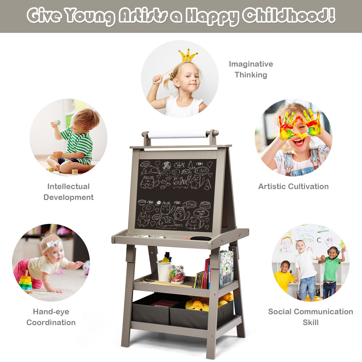 Children's Double-sided Easel with Whiteboard and Chalkboard
