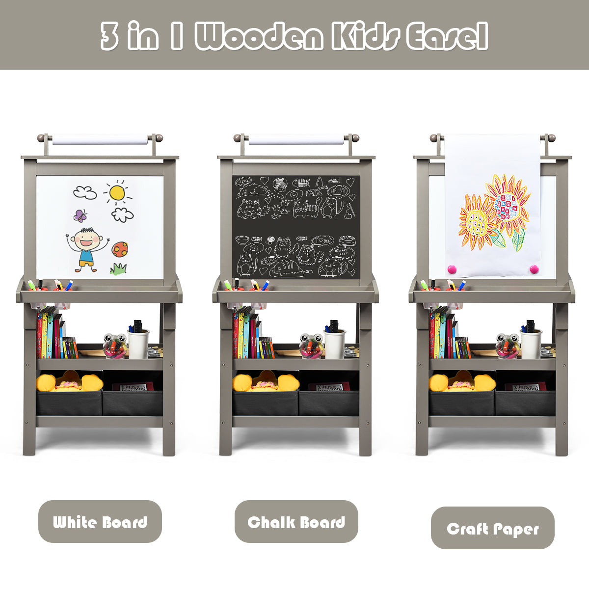 Children's Double-sided Easel with Whiteboard and Chalkboard
